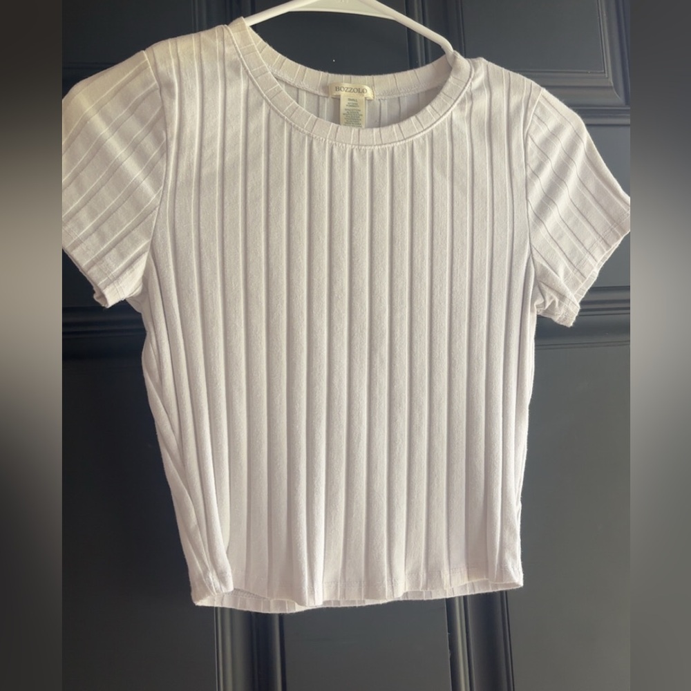 Zara White Ribbed Short Sleeve Tee